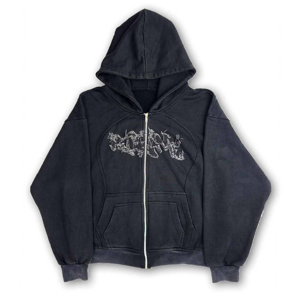 WASHED STITCHED ZIP HOODIE