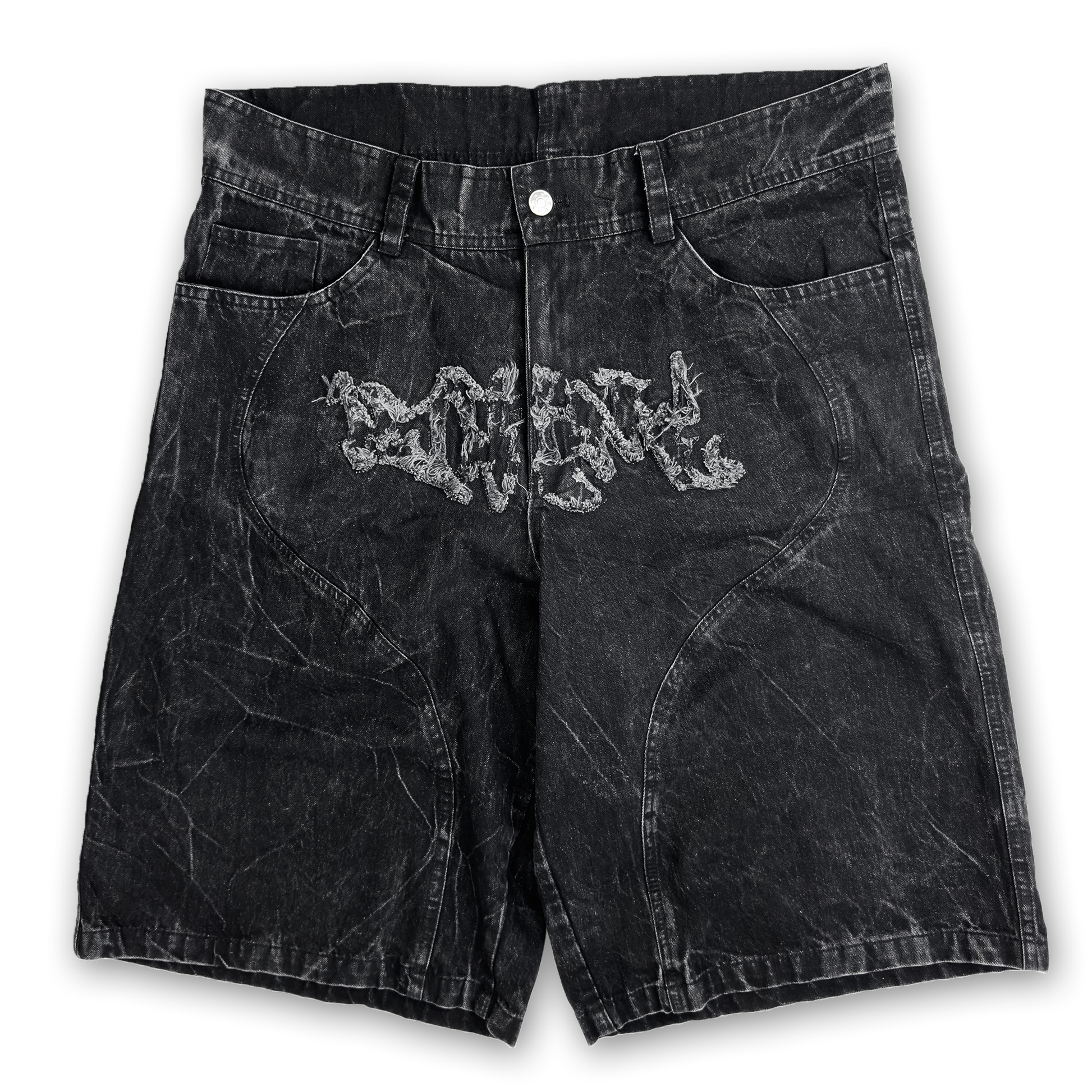 WASHED STITCHED DENIM SHORTS