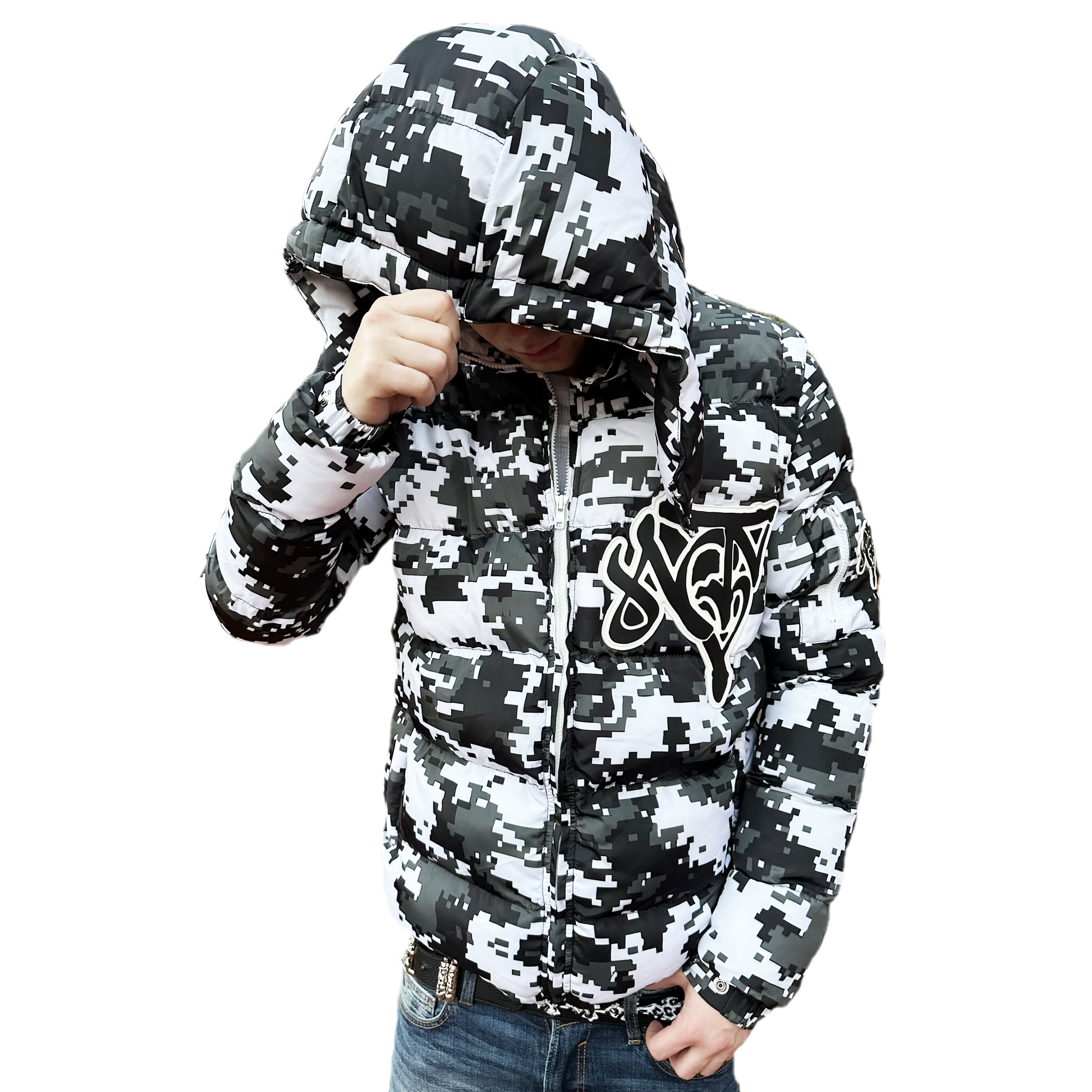 2 v 1 Péřová bunda NOTIME White camo