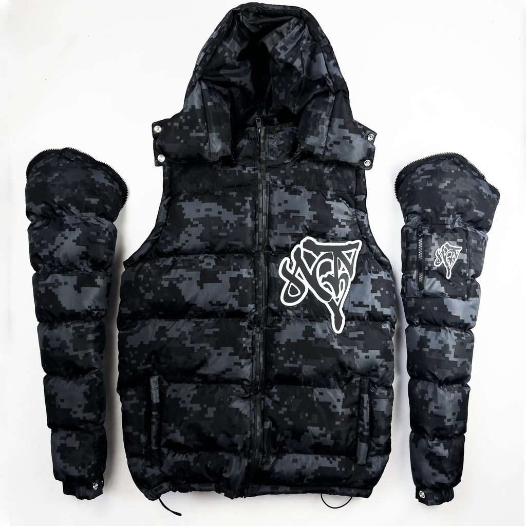 2 v 1 Péřová bunda NOTIME Black Camo