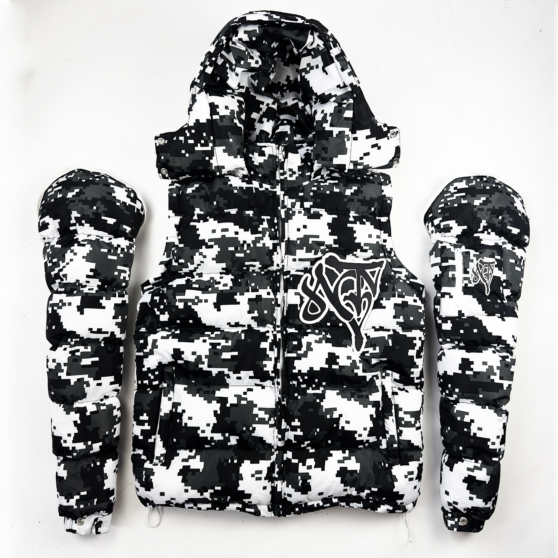 2 v 1 Péřová bunda NOTIME White camo